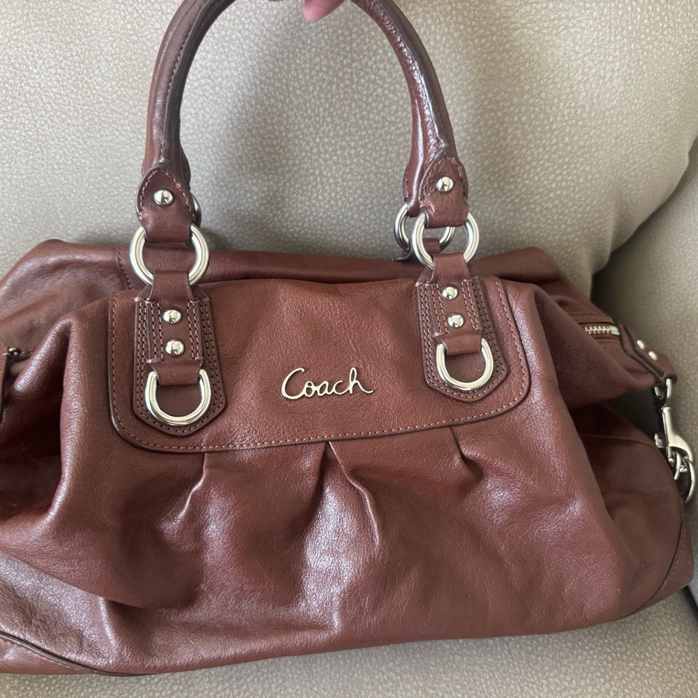 Coach Brown Leather Satchel with Silver Hardware
